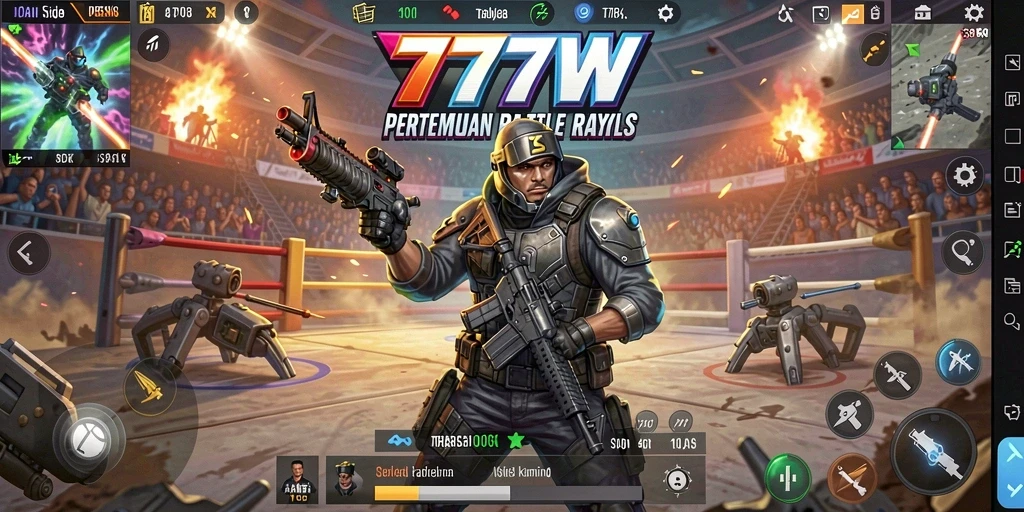 Screenshot 7777W menampilkan aksi seru dalam pertarungan Battle Royale.