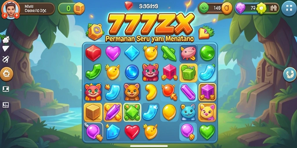 Tampilan gameplay seru dari 777ZX, permainan Match-3 yang mengasyikkan.