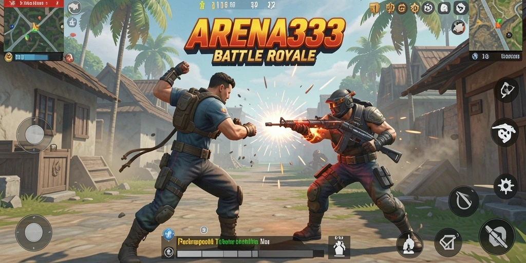Tampilan utama gameplay ARENA333 dalam pertempuran Battle Royale.