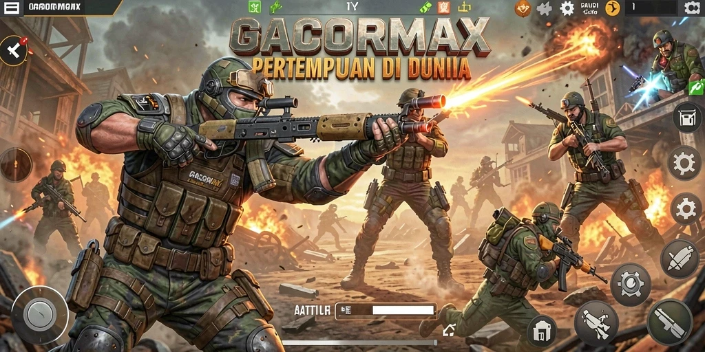 Screenshot gameplay GACORMAX yang menampilkan aksi seru di pertempuran Battle Royale.
