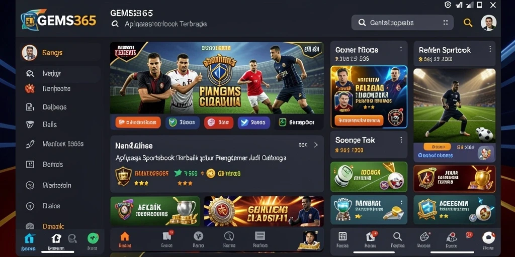 Tampilan antarmuka pengguna GEMS365 yang menarik saat bermain Sportsbook.