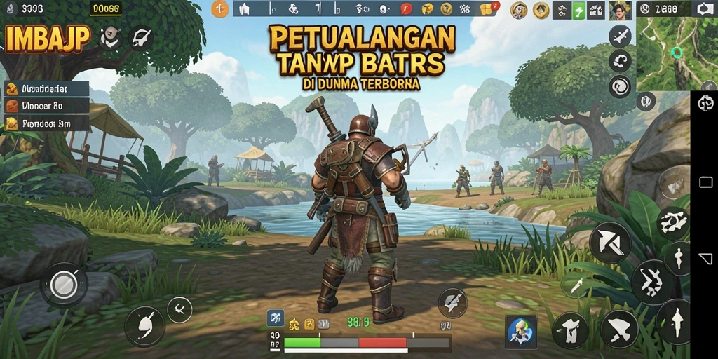 Screenshot gameplay IMBAJP yang menunjukkan eksplorasi dunia terbuka.