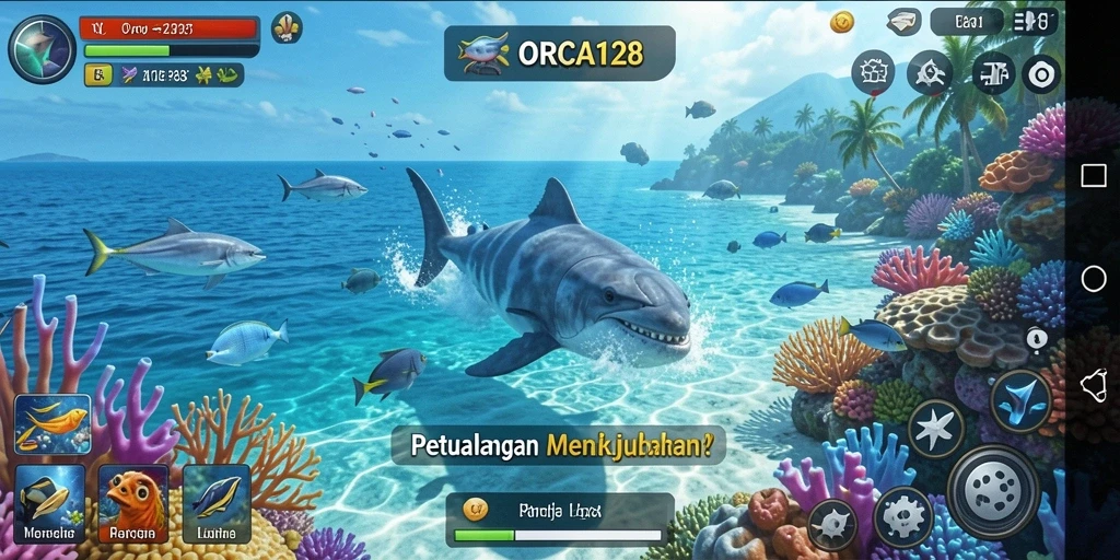 Tampilan menakjubkan gameplay ORCA128 di dunia bawah laut.