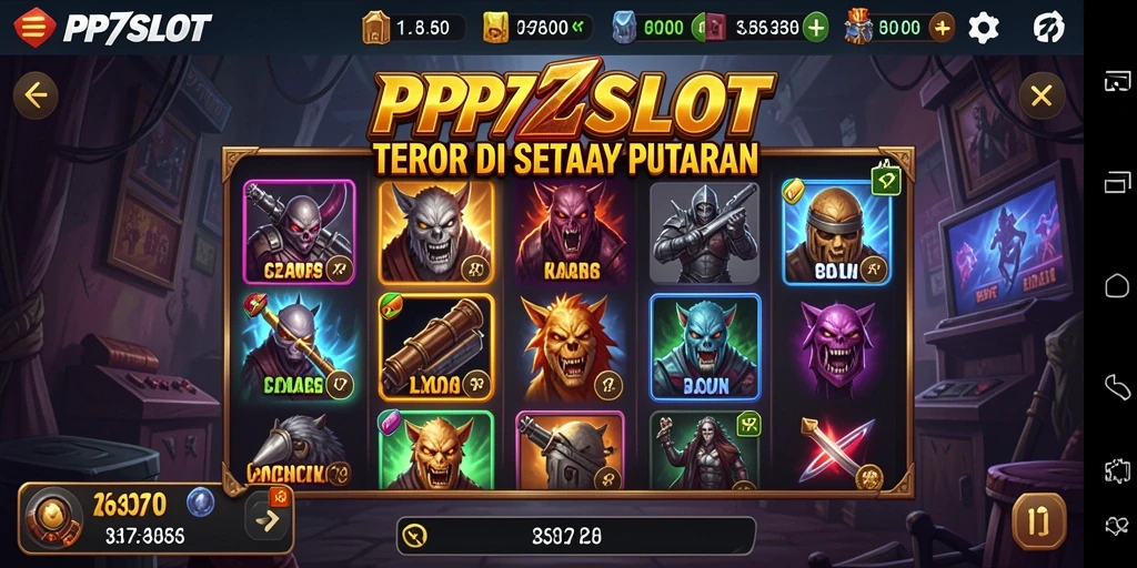 Screenshot utama gameplay PP7SLOT menampilkan elemen horor yang mendebarkan.