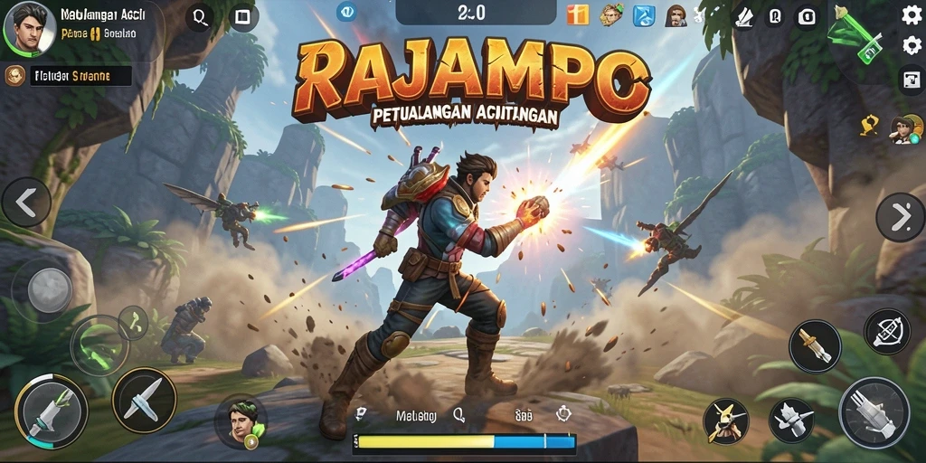 Screenshot gameplay RAJAMPO menampilkan pertarungan aksi yang mendebarkan.