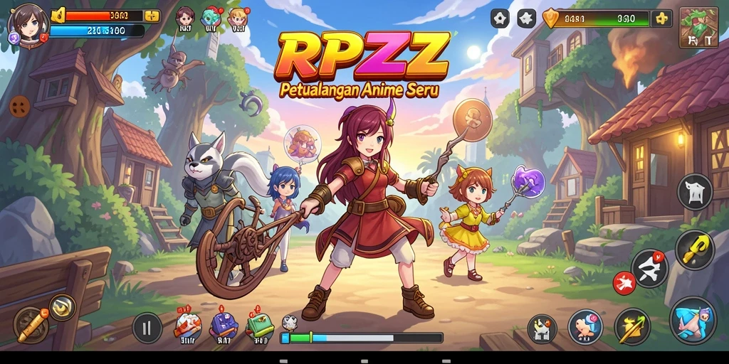 Screenshot utama RPZZZ menampilkan aksi seru dalam pertarungan karakter Anime.