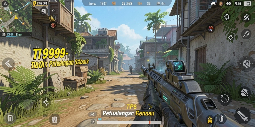 Screenshot gameplay T9999 menampilkan aksi tempur yang intens.