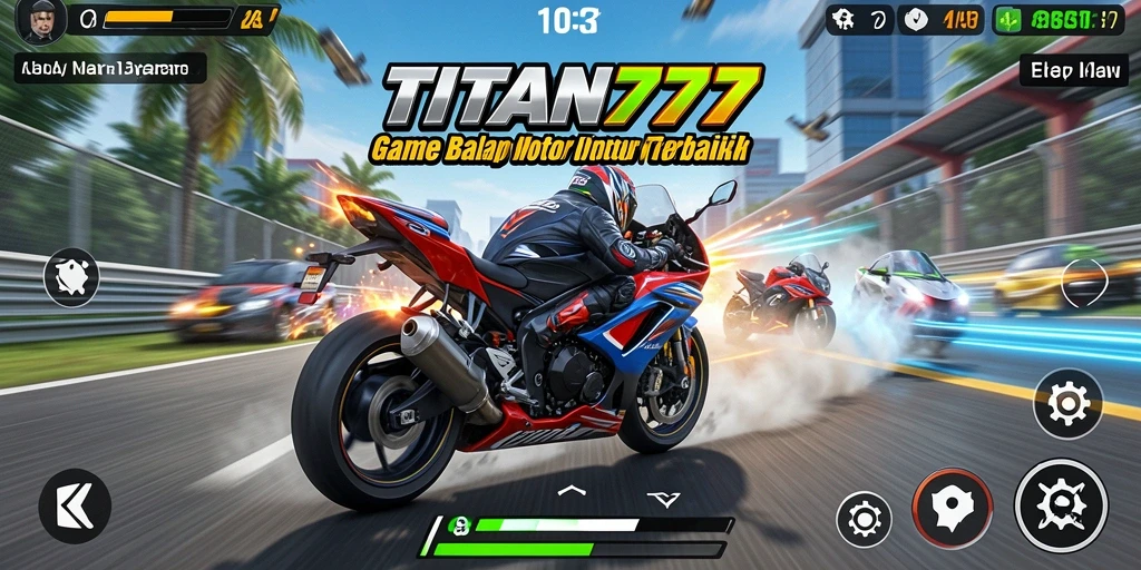 Tampilan gameplay balap motor yang menegangkan di TITAN777.